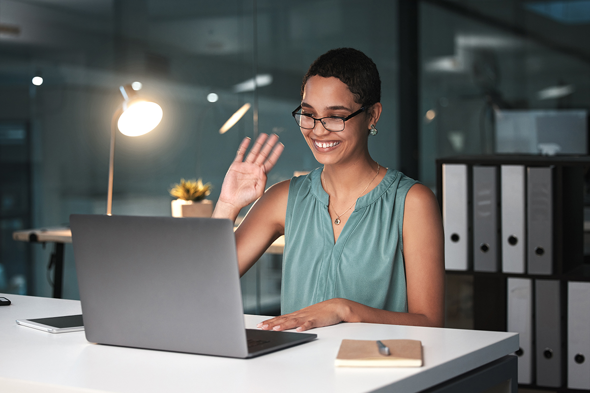 a business video call on a laptop by a black women